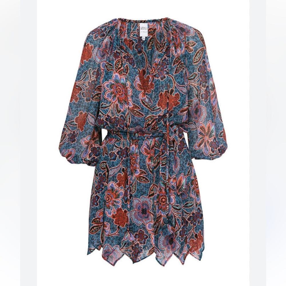 MISA LA Tara Cerulean Mini Dress XS NWT Fairy Ethereal Boho Handkerchief Hem - Picture 2 of 13